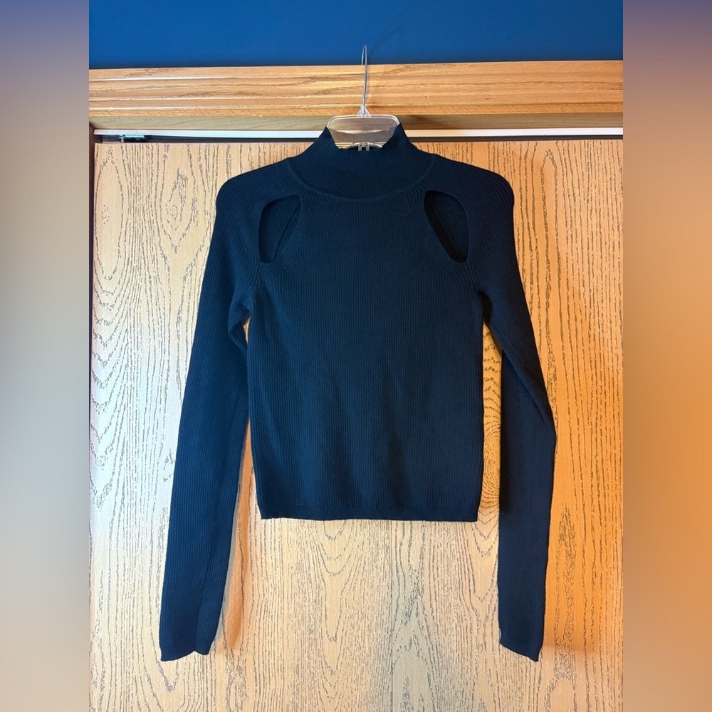 Wild Fable Black Cut Out Mock Neck Ribbed Sweater